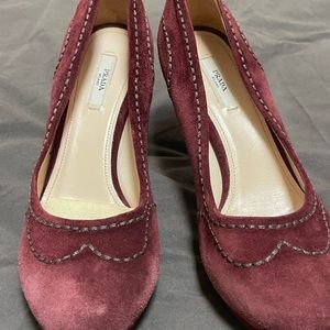 Maroon Suede Prada Pumps with gorgeous stitching detail - no longer fit me!